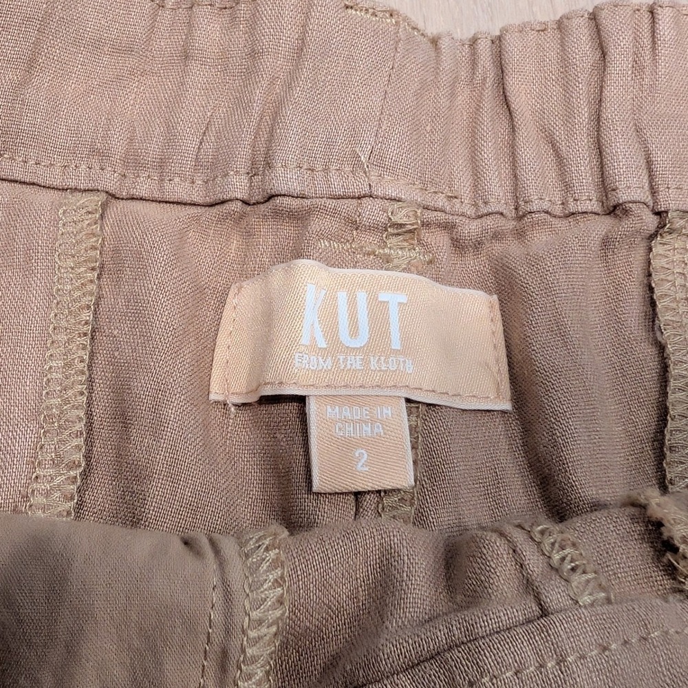 KUT From The Kloth Linen Cargo Pants Size 2 Tan Drawstring Utility - Picture 8 of 11